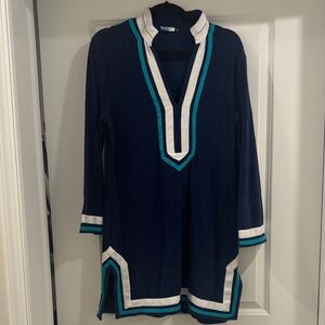 Navy Tunic with White and Teal Trim
